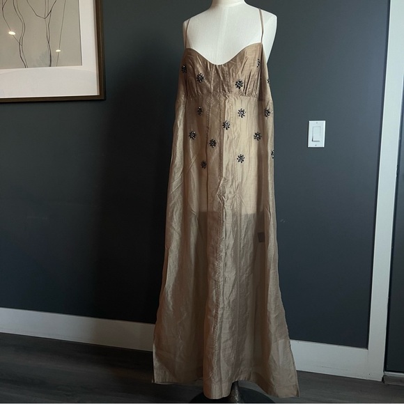 H&M Edition Dark Tan Sheer Embellished Slip Dress - Picture 2 of 15
